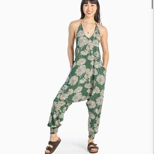 Buddha Pant Savannah Floral Harem Jumpsuit Dandelion Green Boho Hippie Size S